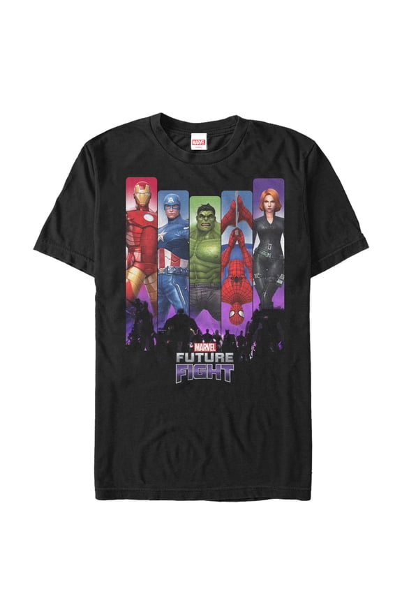 Men's Marvel Future Fight Character Rainbow Panel Graphic Tee Black 4X Large