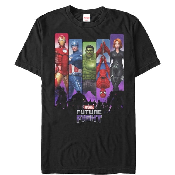 Men's Marvel Future Fight Character Rainbow Panel Graphic Tee Black X Large