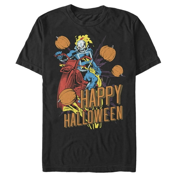 Men's Marvel Ghost Rider Happy Halloween  Graphic Tee Black 3X Large