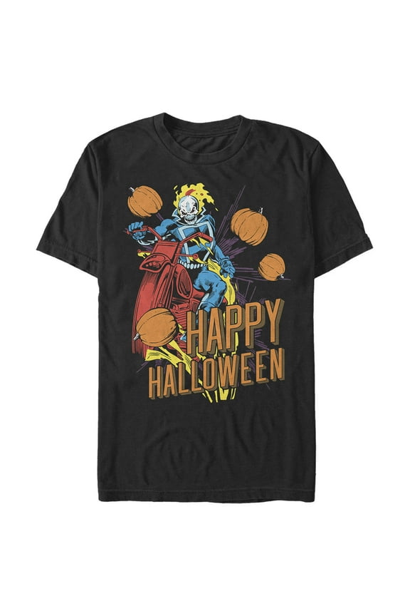 Men's Marvel Ghost Rider Happy Halloween  Graphic Tee Black Large
