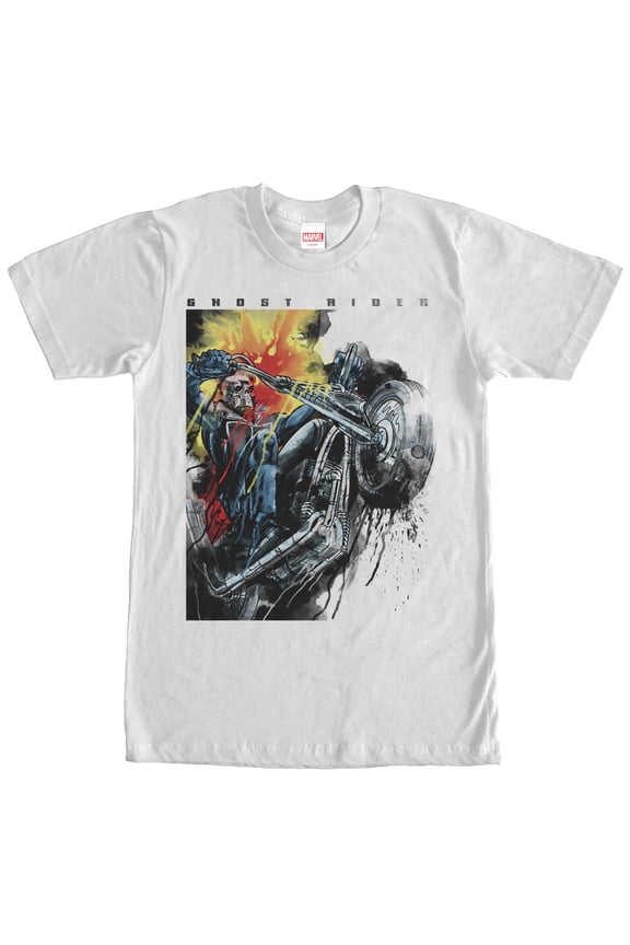 Men's Marvel Ghost Rider Paint Splatter Print Graphic Tee White X Large
