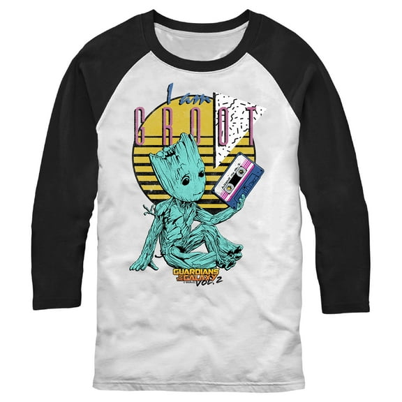 Men's Marvel Groot Tape Baseball Graphic Tee White/Black 2X Large