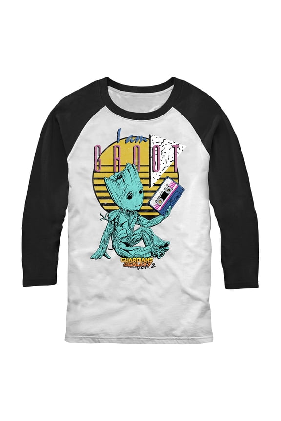 Men's Marvel Groot Tape Baseball Graphic Tee White/Black 2X Large