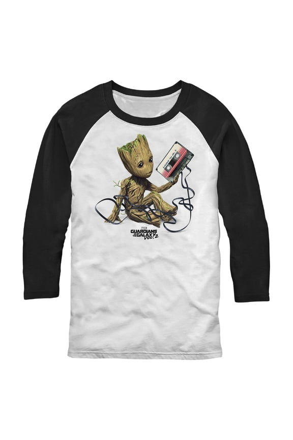Men's Marvel Groot Tape Portrait Baseball Graphic Tee White/Black Small