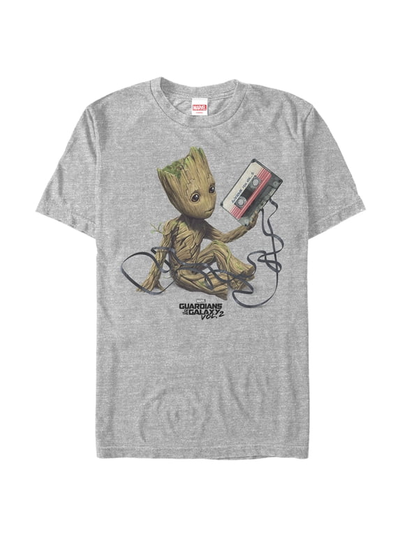 Men's Marvel Guardians Of The Galaxy Vol. 2 Groot Tape Portrait Graphic Tee Athletic Heather Medium