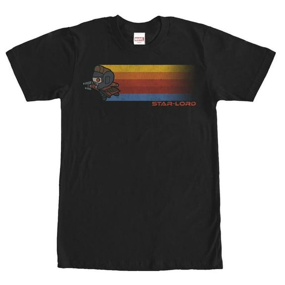 Men's Marvel Guardians of Galaxy Star-Lord Kawaii Rainbow  Graphic Tee Black Large