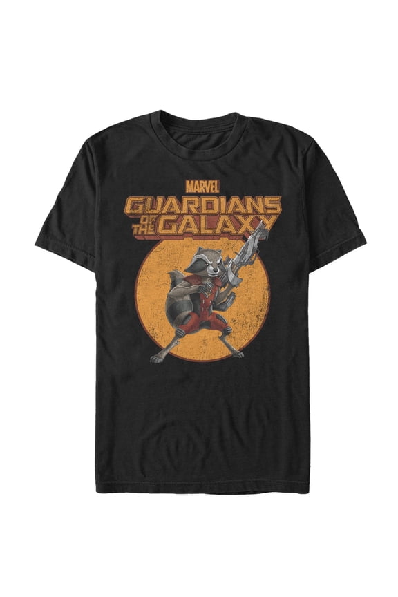 Men's Marvel Guardians of the Galaxy Cartoon Rocket  Graphic Tee Black Medium