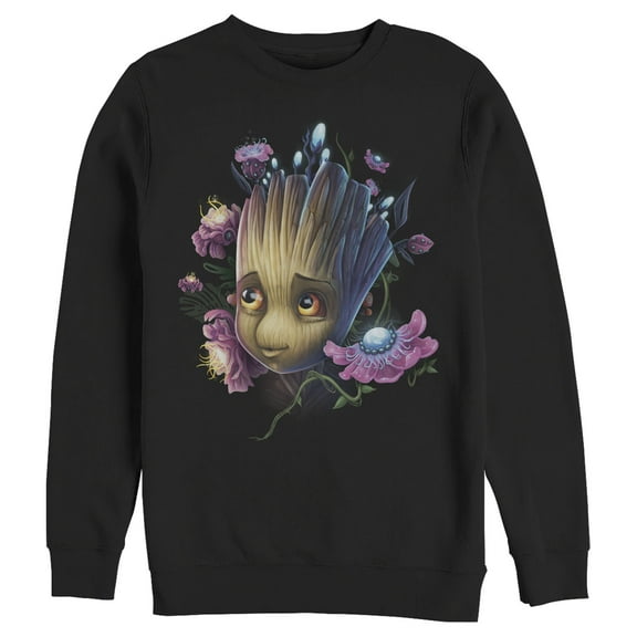 Men's Marvel Guardians of the Galaxy Flower Baby Groot  Sweatshirt Black 2X Large