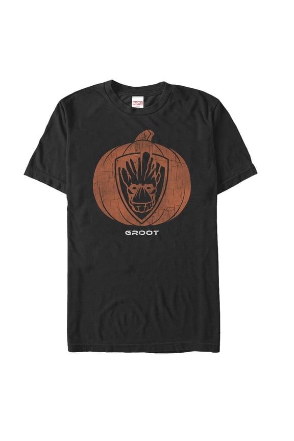 Men's Marvel Guardians of the Galaxy Halloween Groot Pumpkin Graphic Tee Black Large