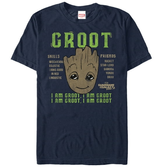 Men's Marvel Guardians of the Galaxy Vol. 2 Groot Skills Graphic Tee Navy Blue 2X Large