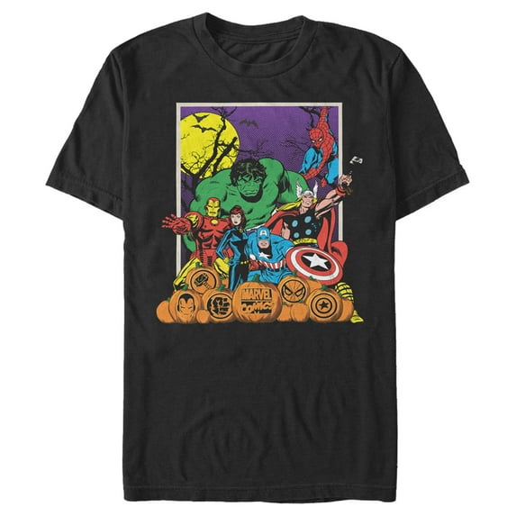 Men's Marvel Halloween Avengers Scene Graphic Tee Black 2X Large