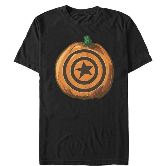 Men's Marvel Halloween Captain America Shield Pumpkin  Graphic Tee Black Small