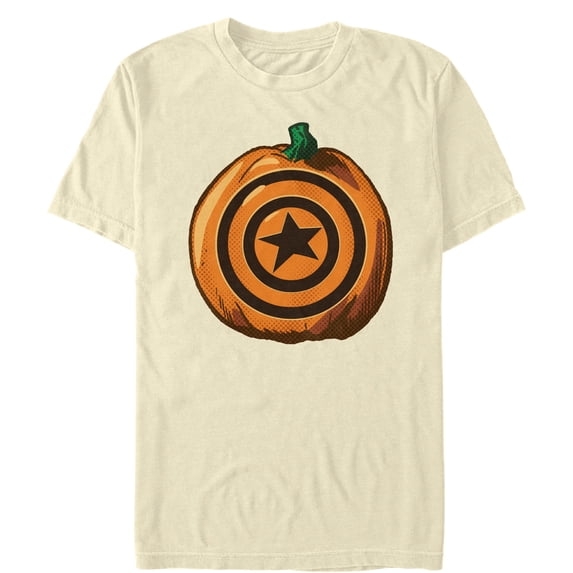 Men's Marvel Halloween Captain America Shield Pumpkin Graphic Tee Cream 2X Large