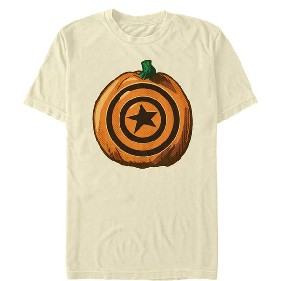 Men's Marvel Halloween Captain America Shield Pumpkin Graphic Tee Cream 3X Large