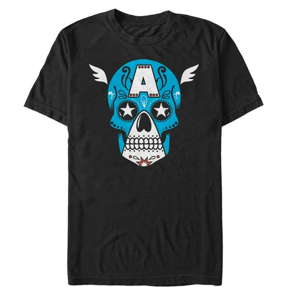Men's Marvel Halloween Captain America Sugar Skull  Graphic Tee Black 3X Large