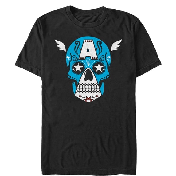 Men's Marvel Halloween Captain America Sugar Skull Graphic Tee Black Small