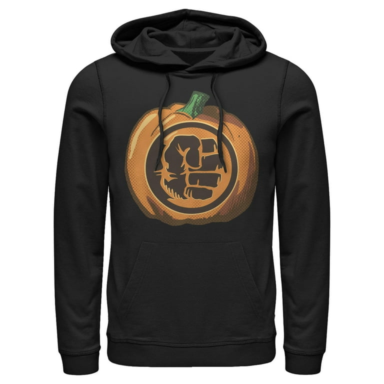 Men s Marvel Halloween Hulk Fist Pumpkin Pull Over Hoodie Walmart