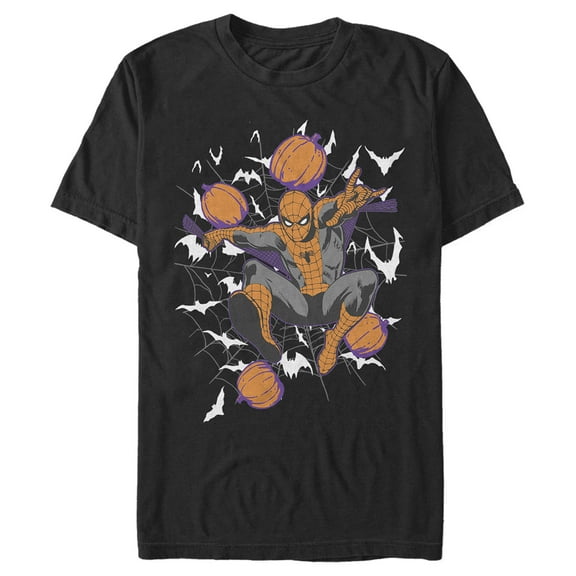 Men's Marvel Halloween Spider-Man Pumpkin Web  Graphic Tee Black 3X Large