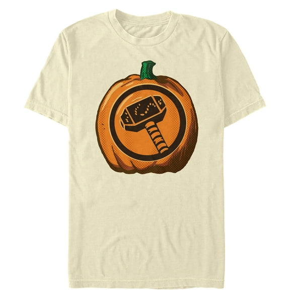 Men's Marvel Halloween Thor Hammer Pumpkin  Graphic Tee Cream 2X Large