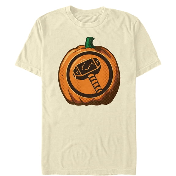 Men's Marvel Halloween Thor Hammer Pumpkin Graphic Tee Cream 3X Large