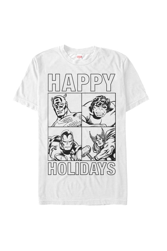 Men's Marvel Happy Hero Holiday Graphic Tee White Large
