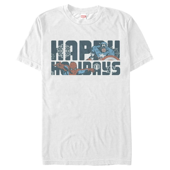 Men's Marvel Happy Holiday Heroes  Graphic Tee White Large
