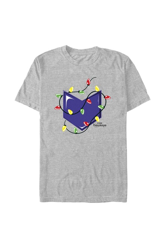 Men's Marvel Hawkeye Arrow Icon Christmas Lights  Graphic Tee Athletic Heather Large