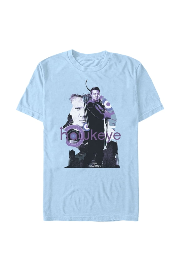 Men's Marvel Hawkeye Bow and Arrow Graphic Tee Light Blue Small