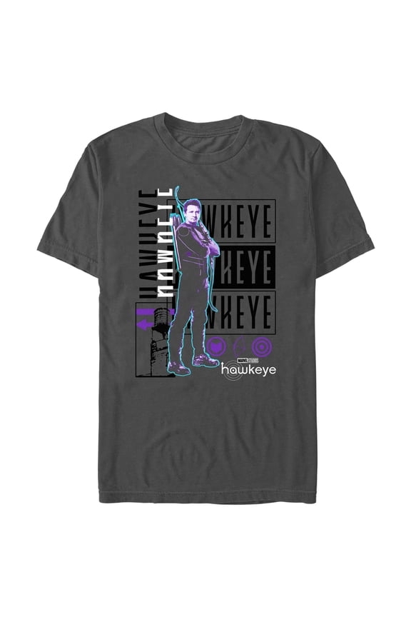 Men's Marvel Hawkeye Bright Neon Portrait Graphic Tee Charcoal 2X Large