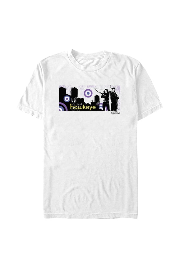 Men's Marvel Hawkeye Cityscape Graphic Tee White Large