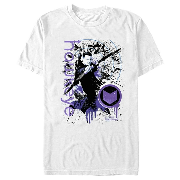 Men's Marvel Hawkeye Clint Barton Bow Ready Paint Splatter Graphic Tee White 2X Large