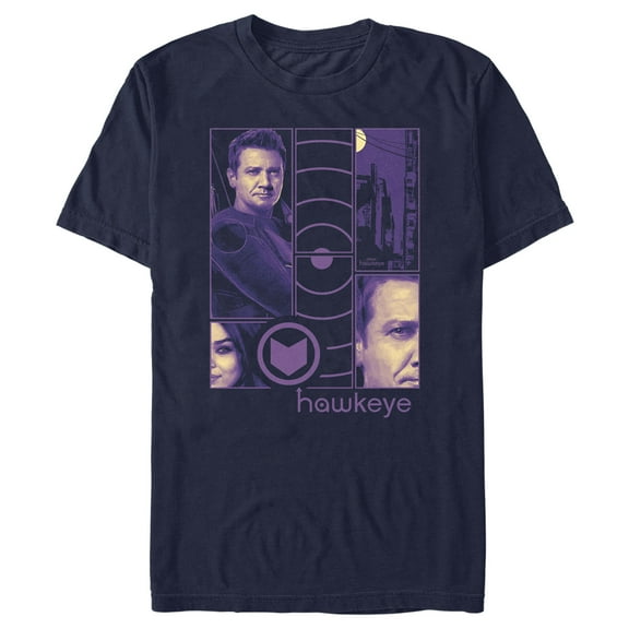 Men's Marvel Hawkeye Purple Panels Graphic Tee Navy Blue Small