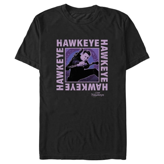 Men's Marvel Hawkeye Ready To Shoot Bow Purple Box  Graphic Tee Black X Large