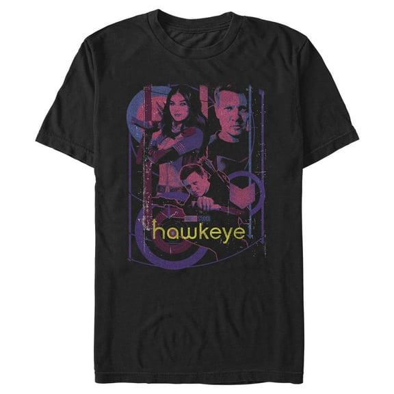Men's Marvel Hawkeye and Kate Bishop Distressed Graphic Tee Black Large