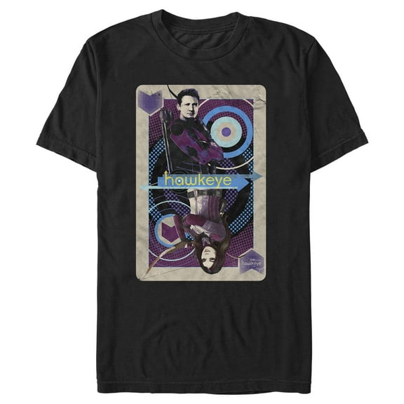 Men's Marvel Hawkeye and Kate Bishop Playing Card  Graphic Tee Black Small