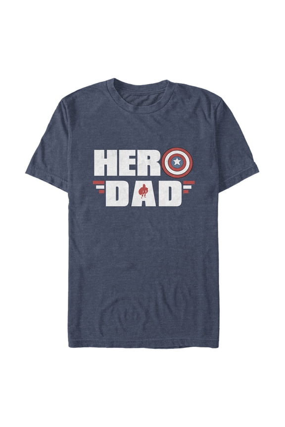 Men's Marvel Hero Dad Captain America Shield Graphic Tee Navy Blue Heather Large