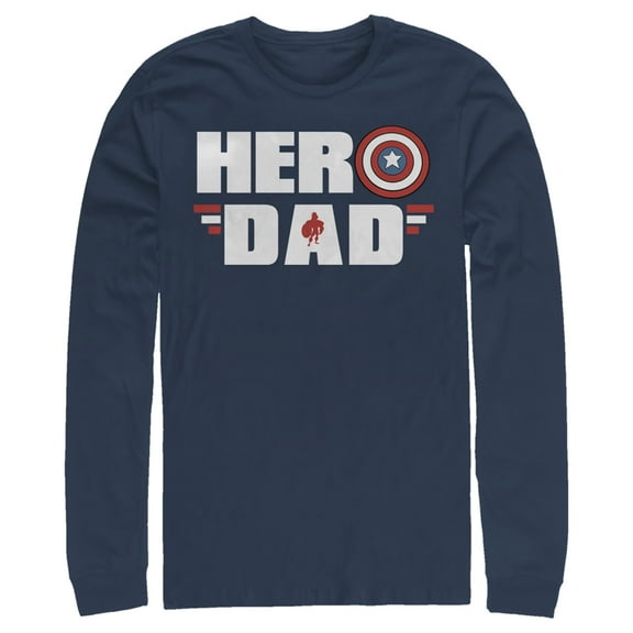 Men's Marvel Hero Dad Captain America Shield  Long Sleeve Shirt Navy Blue 2X Large