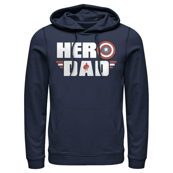 Men's Marvel Hero Dad Captain America Shield  Pull Over Hoodie Navy Blue 2X Large