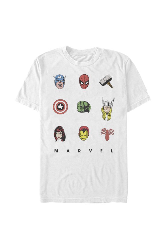 Men's Marvel Hero Face Tic-Tac-Toe Graphic Tee White Large