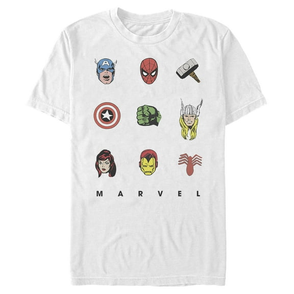 Men's Marvel Hero Face Tic-Tac-Toe Graphic Tee White Small