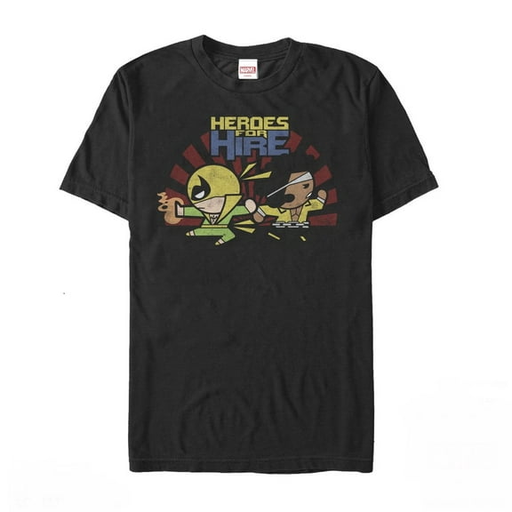 Men's Marvel Heroes for Hire Kawaii Cage Iron Fist Graphic Tee Black 4X Large