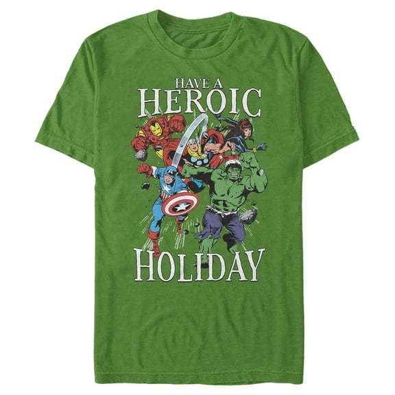 Men's Marvel Heroic Holiday Avengers  Graphic Tee Kelly Green X Large
