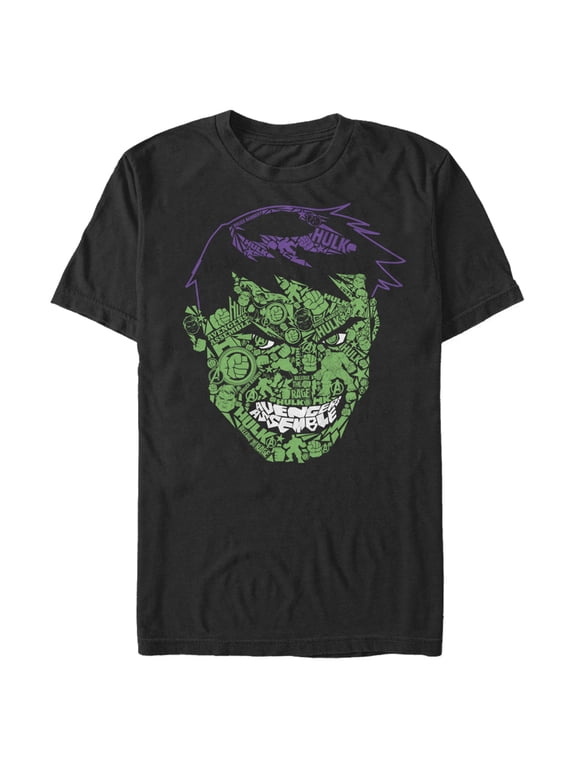 Men's Marvel Hulk Angry Face Build Up Fill Graphic Tee Black 2X Large