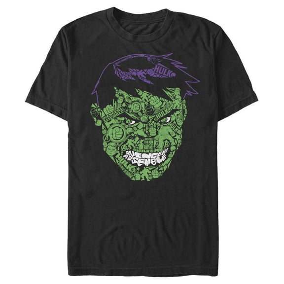 Men's Marvel Hulk Angry Face Build Up Fill Graphic Tee Black Large