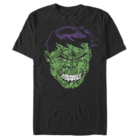 Men's Marvel Hulk Angry Face Build Up Fill Graphic Tee Black Small