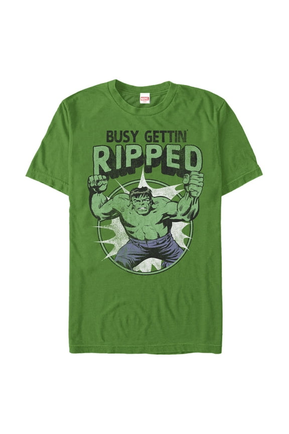 Men's Marvel Hulk Busy Getting' Ripped  Graphic Tee Kelly Green Large