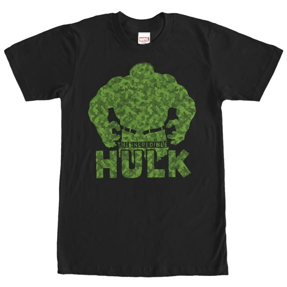 Men's Marvel Hulk Camo Print Graphic Tee Black Large