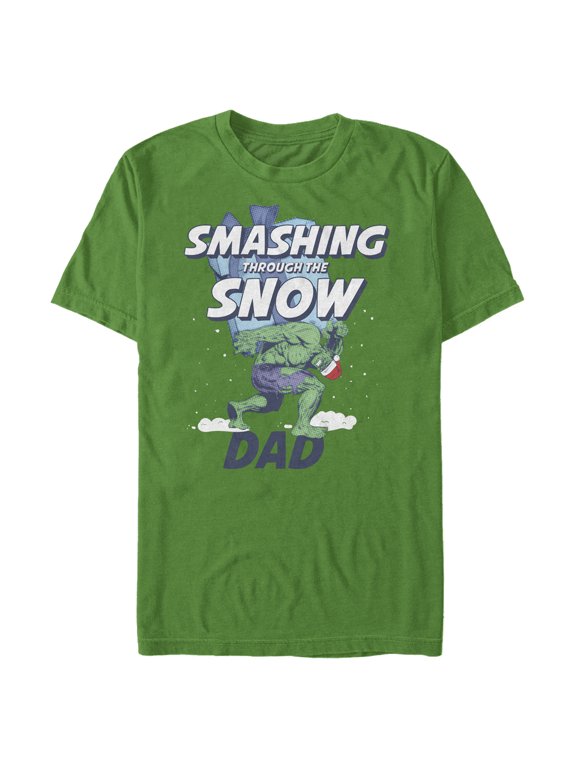 Men's Marvel Hulk Dad Smashing Snow Graphic Tee Kelly Green Large