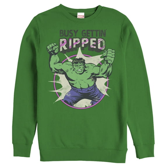 Men's Marvel Hulk Getting Ripped Sweatshirt Kelly Green 3X Large