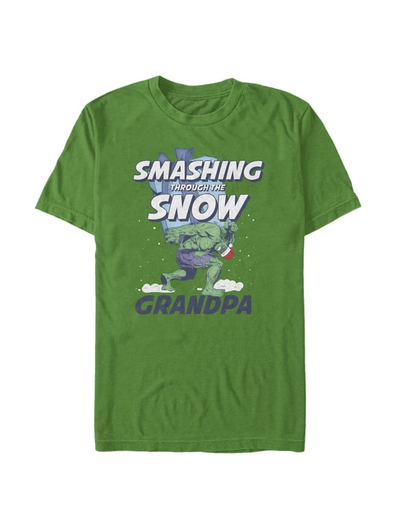 Men's Marvel Hulk Grandpa Smashing Snow Graphic Tee Kelly Green Large